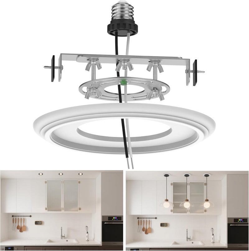 tebio 6-Inch Recessed Can Light Conversion Kit for Pendant Light or Ceiling Fan, Ceiling Fixture Adapter with 7¾" Decorative White Plastic Medallion, Retrofit Kit for 6" Recessed Housing - Image 1